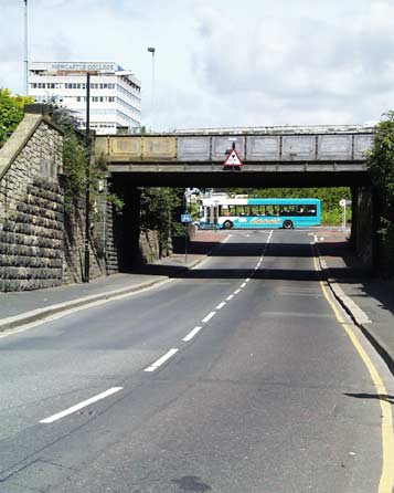 Newcastle approach road with low bridge